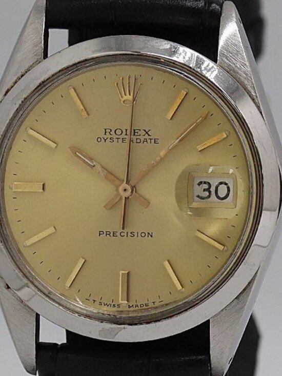 Rolex Oyster Date Precision Manual Winding Gold Dial Watch Tam